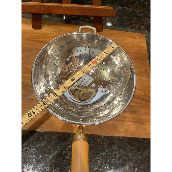 Vintage ODI Copper 9" Colander Strainer Wood & Brass Handle - Picture 5 of 7